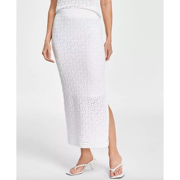 INC International Concepts Dresses & Skirts - Inc International Concepts White Eyelet Crochet Side Slit Pull On Midi Skirt M